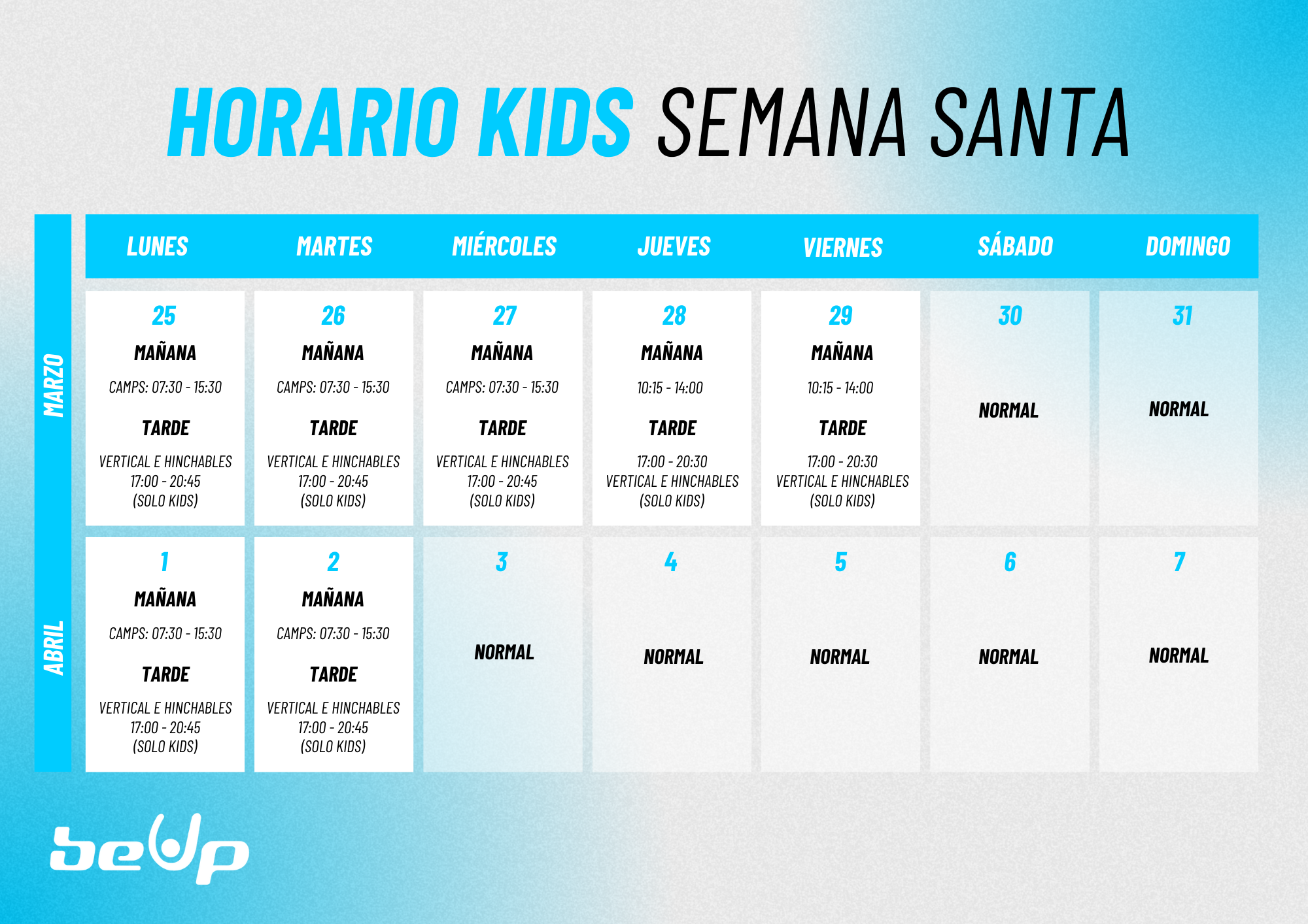 Horario Semana Santa Kids